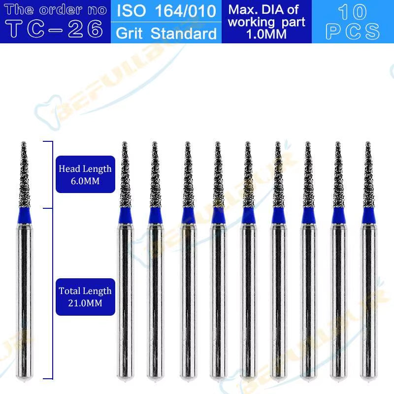 Dental Diamond Burs TC Tpye 10PCS Polishing Teeth Stainless Steel for High Speed Handpiece Dentistry Nail Polishing