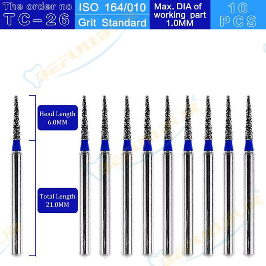 Dental Diamond Burs TC Tpye 10PCS Polishing Teeth Stainless Steel for High Speed Handpiece Dentistry Nail Polishing