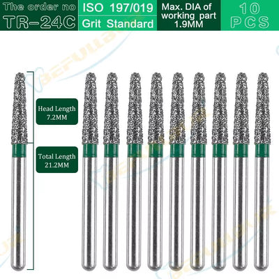 TR Tpye 10PCS Dental Diamond Burs Polishing Teeth Stainless Steel for High Speed Handpiece Dentistry Nail Polishing