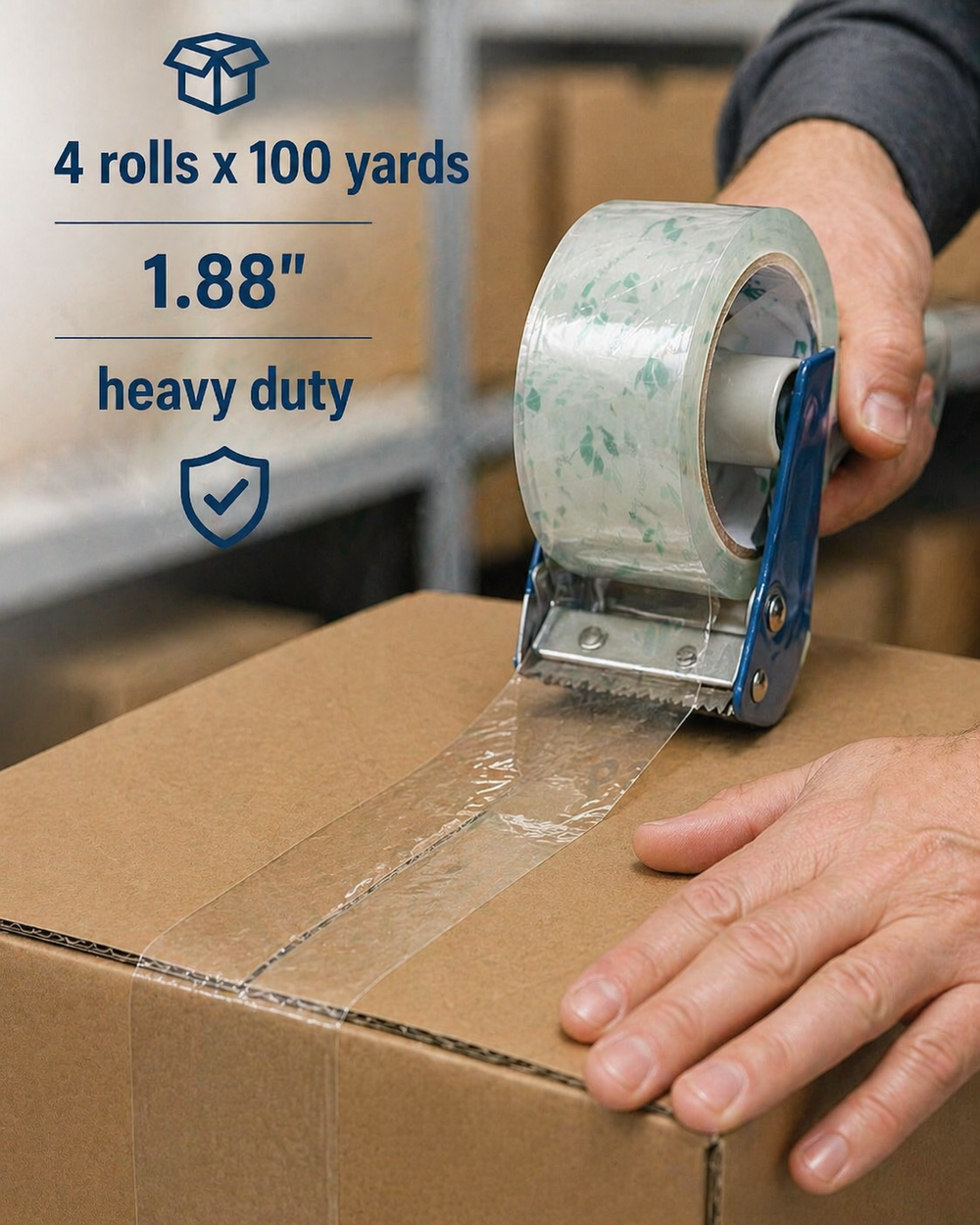 Clear Heavy Duty Packaging Tape – 4 Rolls, 1.88" x 100 Yards Each