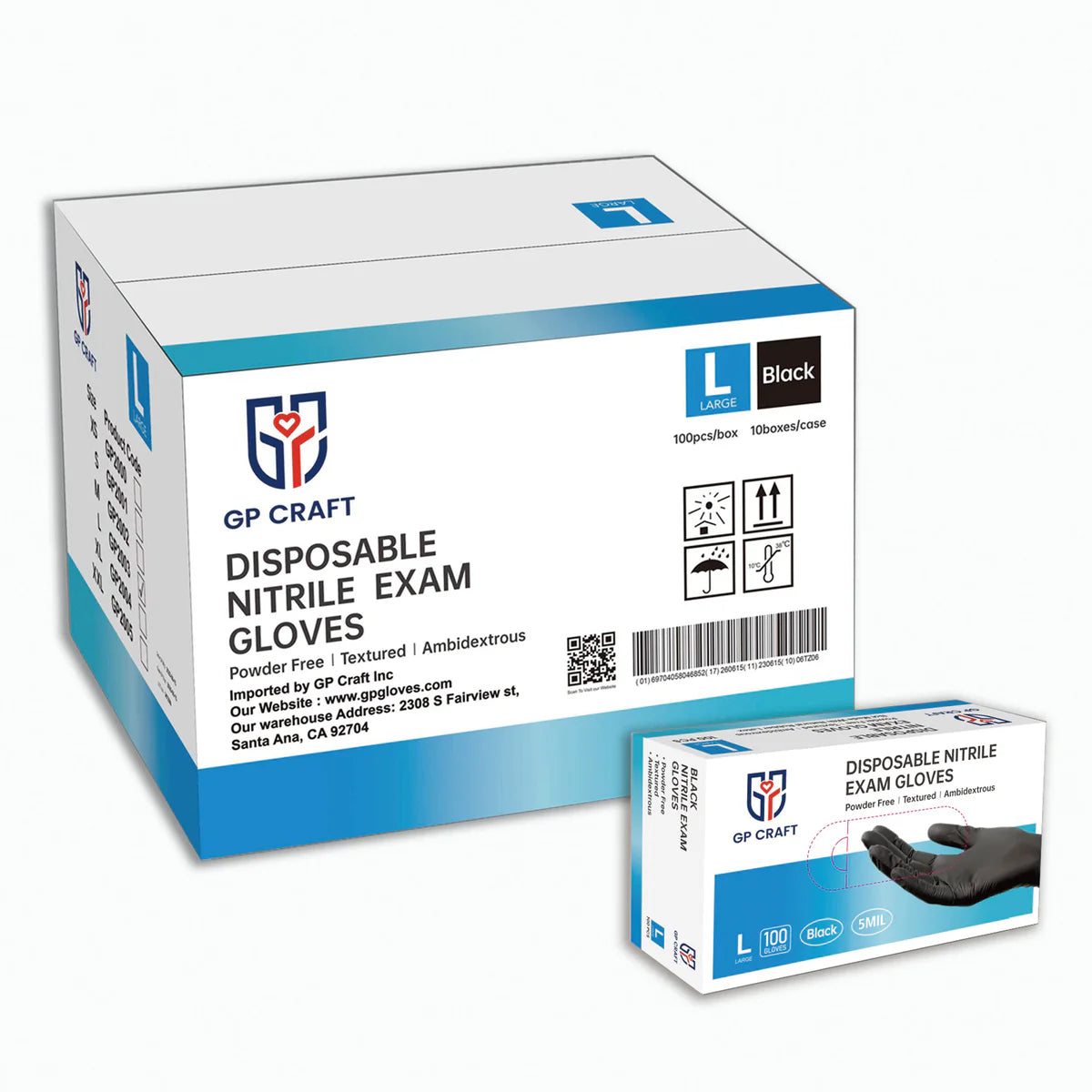 5mil Black Disposable Exam Nitrile Gloves 1,000pcs per Case