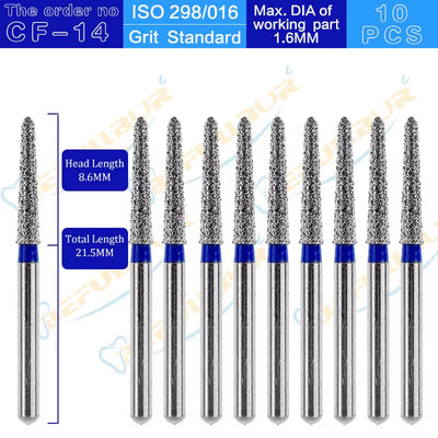 CF Tpye 10PCS Dental Diamond Burs Polishing Teeth Stainless Steel for High Speed Handpiece Dentistry Nail Polishing