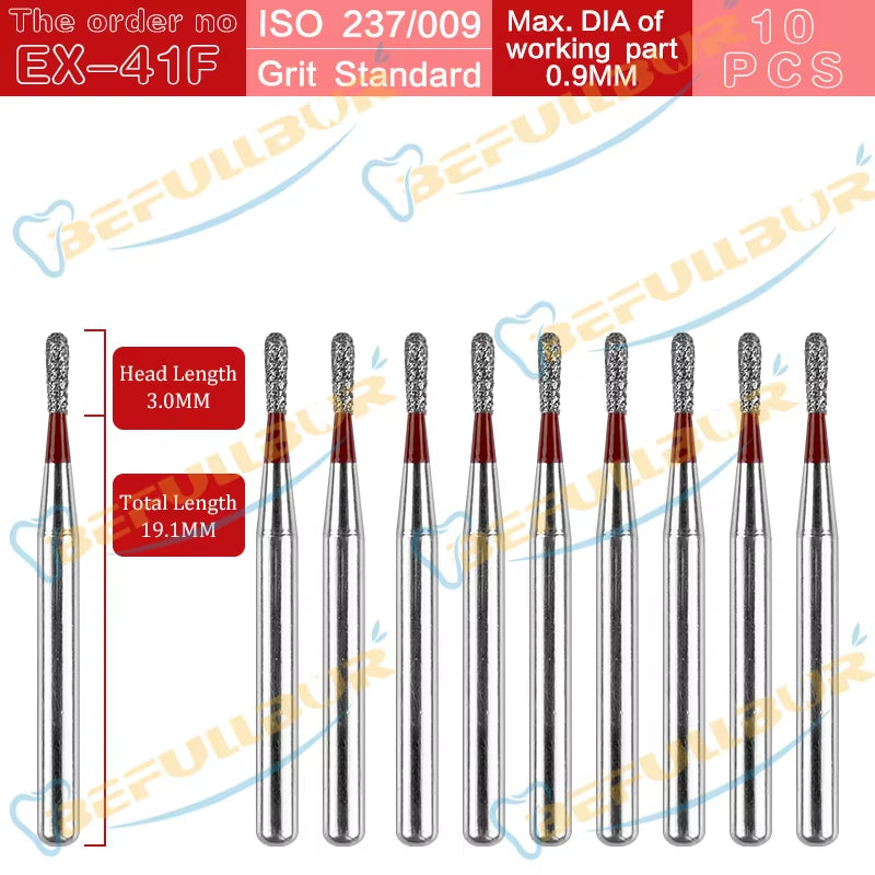 10PCS EX Tpye Dental Diamond Burs Polishing Teeth Stainless Steel for High Speed Handpiece Dentistry Nail Polishing