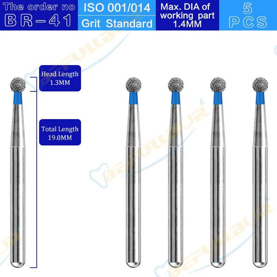 BR Tpye 5PCS Dental Diamond Burs for High Speed Handpiece Polishing Teeth Stainless Steel Dentistry Nail Polishing