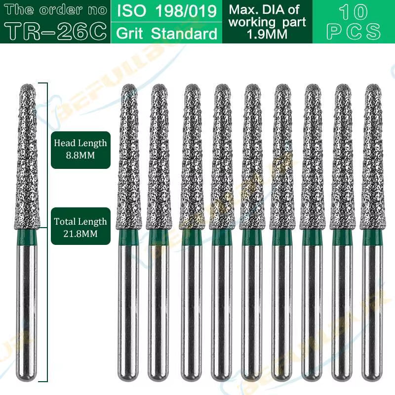 TR Tpye 10PCS Dental Diamond Burs Polishing Teeth Stainless Steel for High Speed Handpiece Dentistry Nail Polishing