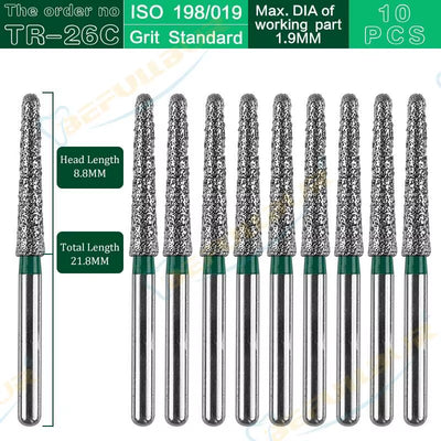 TR Tpye 10PCS Dental Diamond Burs Polishing Teeth Stainless Steel for High Speed Handpiece Dentistry Nail Polishing