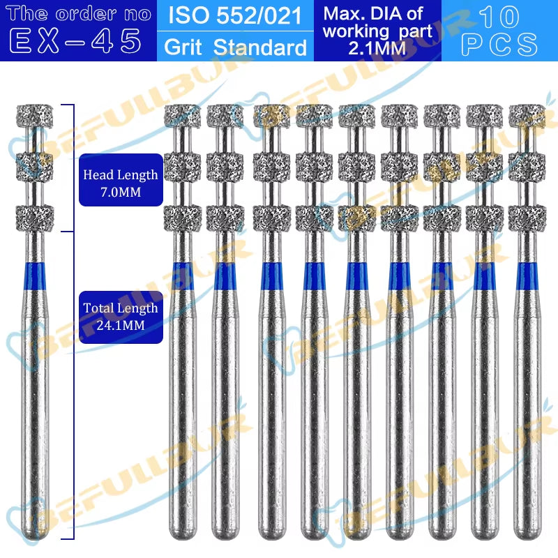 10PCS EX Tpye Dental Diamond Burs Polishing Teeth Stainless Steel for High Speed Handpiece Dentistry Nail Polishing