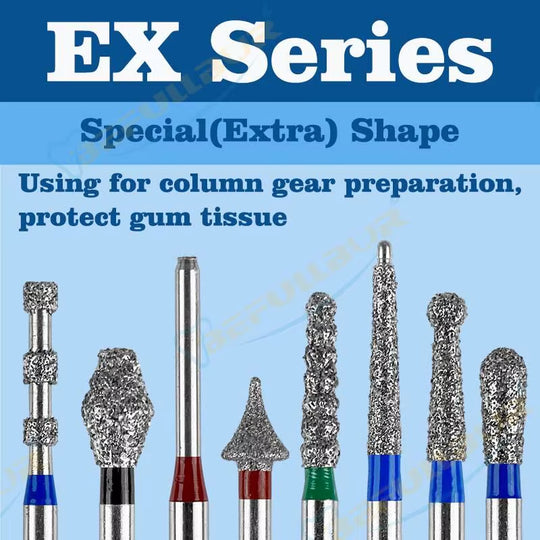 10PCS EX Tpye Dental Diamond Burs Polishing Teeth Stainless Steel for High Speed Handpiece Dentistry Nail Polishing