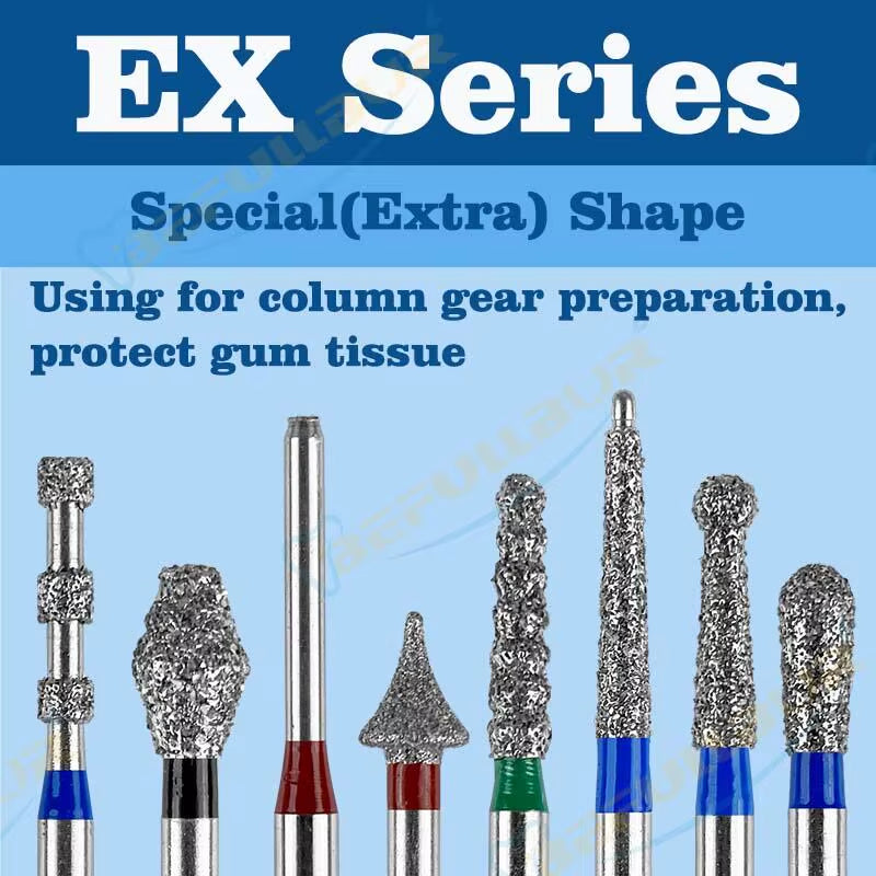 10PCS EX Tpye Dental Diamond Burs Polishing Teeth Stainless Steel for High Speed Handpiece Dentistry Nail Polishing
