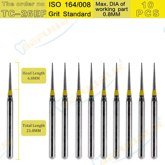 Dental Diamond Burs TC Tpye 10PCS Polishing Teeth Stainless Steel for High Speed Handpiece Dentistry Nail Polishing