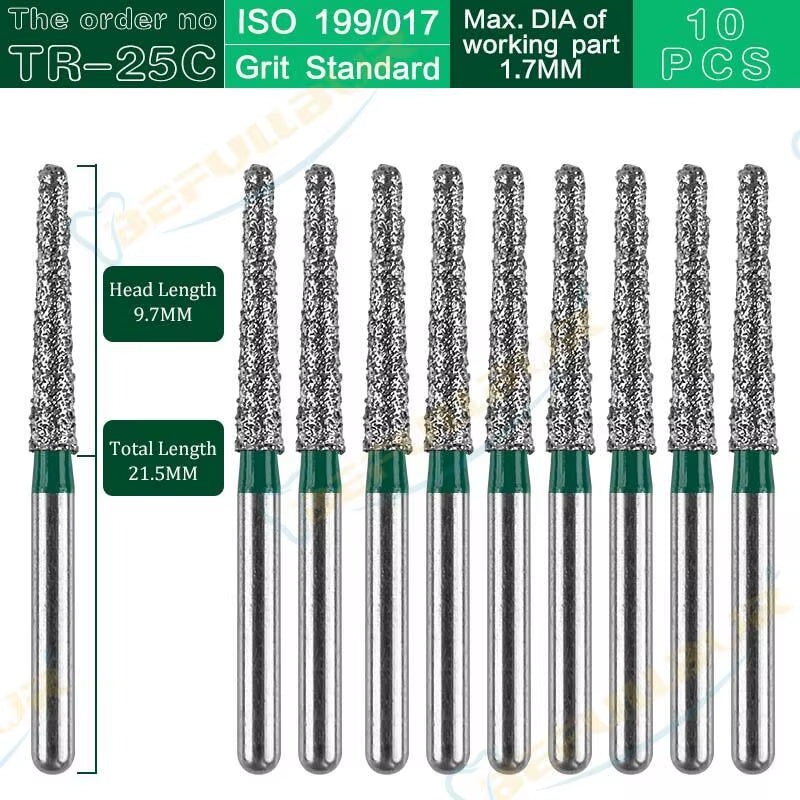TR Tpye 10PCS Dental Diamond Burs Polishing Teeth Stainless Steel for High Speed Handpiece Dentistry Nail Polishing