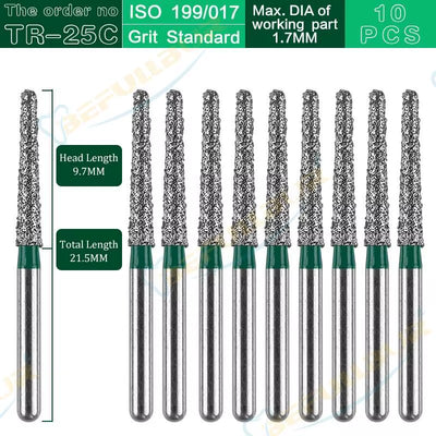 TR Tpye 10PCS Dental Diamond Burs Polishing Teeth Stainless Steel for High Speed Handpiece Dentistry Nail Polishing