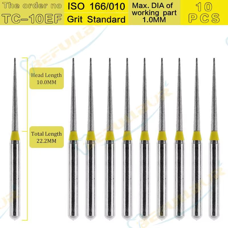 Dental Diamond Burs TC Tpye 10PCS Polishing Teeth Stainless Steel for High Speed Handpiece Dentistry Nail Polishing
