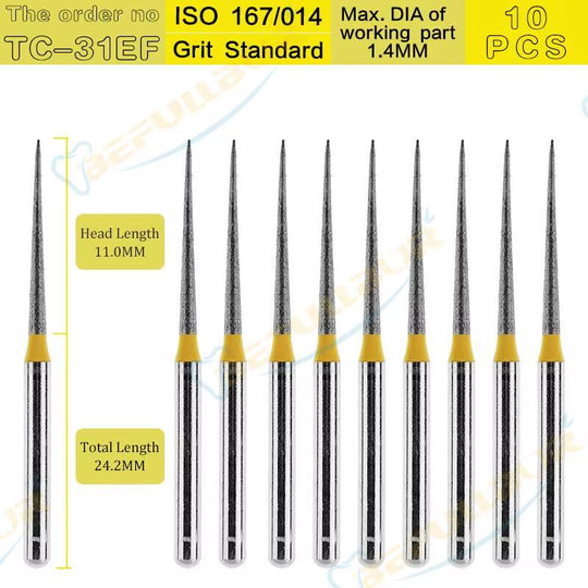 Dental Diamond Burs TC Tpye 10PCS Polishing Teeth Stainless Steel for High Speed Handpiece Dentistry Nail Polishing