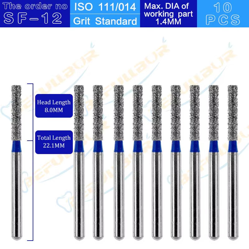10PCS SF Tpye Dental Diamond Burs Polishing Teeth Stainless Steel for High Speed Handpiece Dentistry Nail Polishing