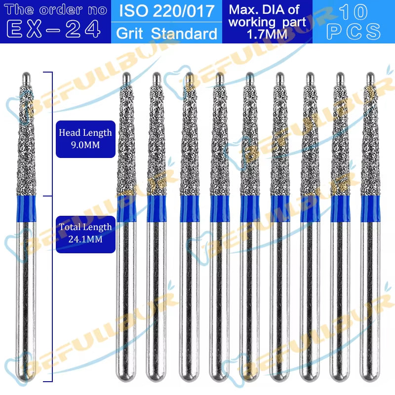 10PCS EX Tpye Dental Diamond Burs Polishing Teeth Stainless Steel for High Speed Handpiece Dentistry Nail Polishing