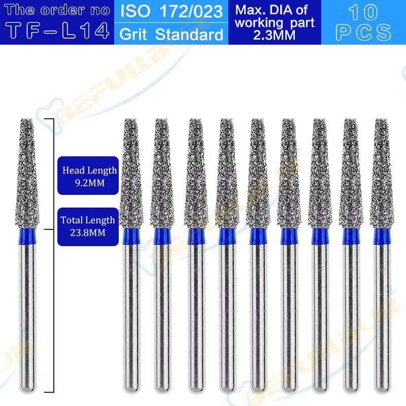 TF Tpye 10PCS Dental Diamond Burs Polishing Teeth Stainless Steel for High Speed Handpiece Dentistry Nail Polishing