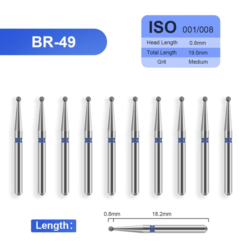 10Pcs/Box Dental Diamond Burs Drill 1.6Mm Shank for High Speed Handpiece Burs Emery High Hardness Dentistry Nail Polishing