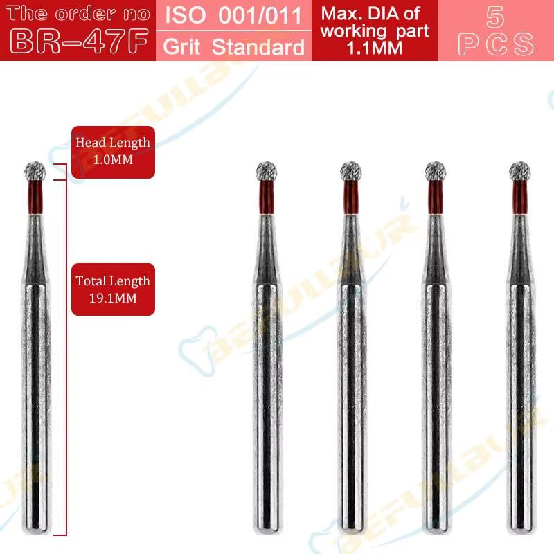 BR Tpye 5PCS Dental Diamond Burs for High Speed Handpiece Polishing Teeth Stainless Steel Dentistry Nail Polishing