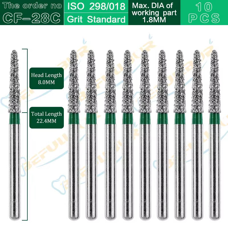 10PCS CF Tpye Dental Diamond Burs Polishing Teeth Stainless Steel for High Speed Handpiece Dentistry Nail Polishing