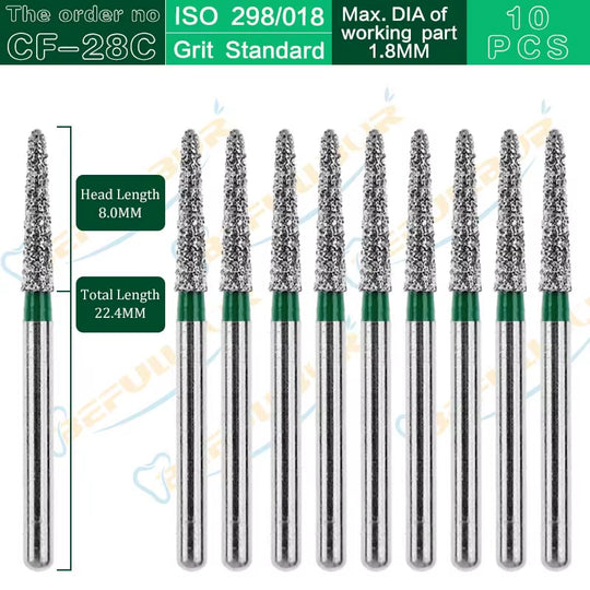 10PCS CF Tpye Dental Diamond Burs Polishing Teeth Stainless Steel for High Speed Handpiece Dentistry Nail Polishing