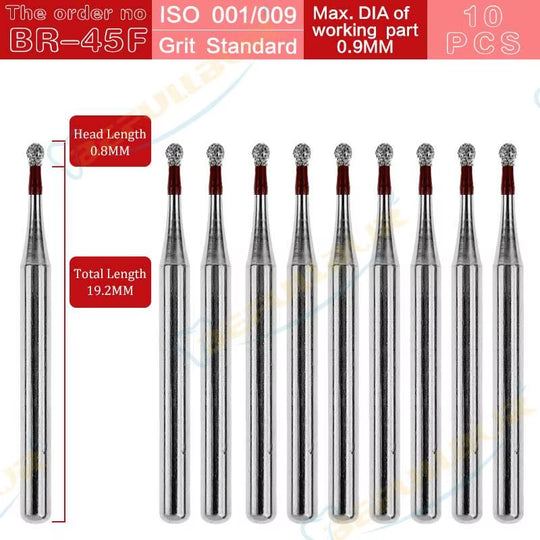 BR Tpye 10PCS Dental Diamond Burs for High Speed Handpiece Polishing Teeth Stainless Steel Dentistry Nail Polishing