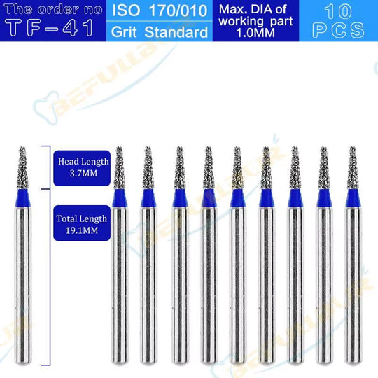 TF Tpye 10PCS Dental Diamond Burs Polishing Teeth Stainless Steel for High Speed Handpiece Dentistry Nail Polishing