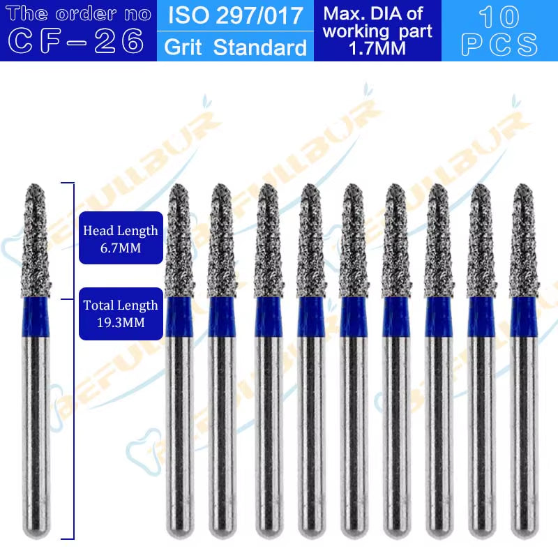 CF Tpye 10PCS Dental Diamond Burs Polishing Teeth Stainless Steel for High Speed Handpiece Dentistry Nail Polishing