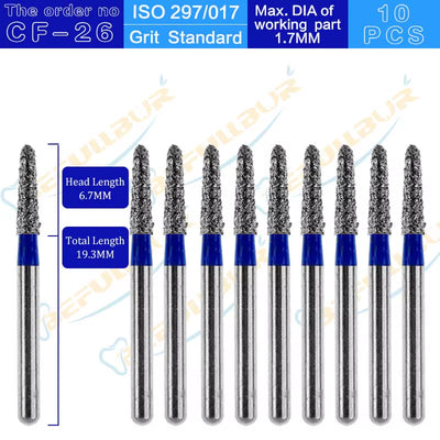 CF Tpye 10PCS Dental Diamond Burs Polishing Teeth Stainless Steel for High Speed Handpiece Dentistry Nail Polishing