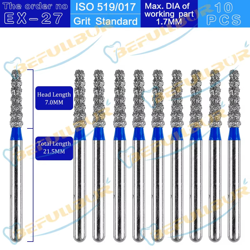 10PCS EX Tpye Dental Diamond Burs Polishing Teeth Stainless Steel for High Speed Handpiece Dentistry Nail Polishing