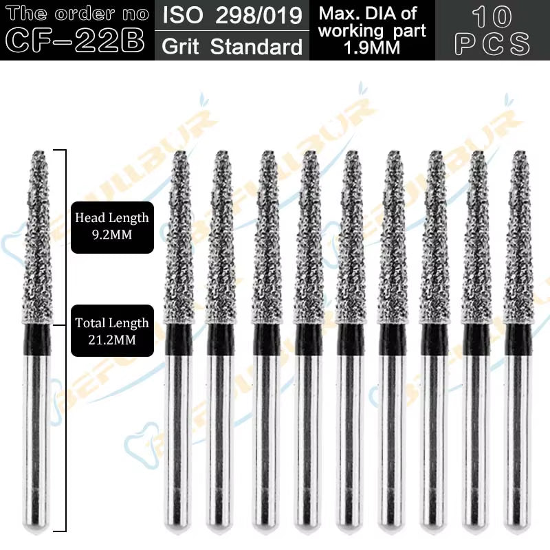 10PCS CF Tpye Dental Diamond Burs Polishing Teeth Stainless Steel for High Speed Handpiece Dentistry Nail Polishing