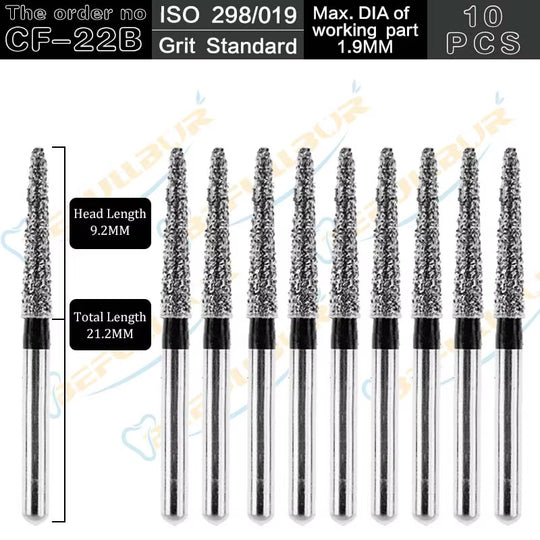10PCS CF Tpye Dental Diamond Burs Polishing Teeth Stainless Steel for High Speed Handpiece Dentistry Nail Polishing