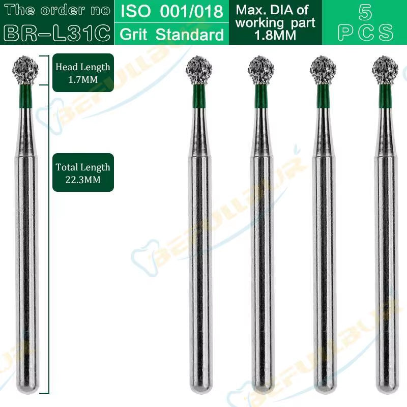 BR Tpye 5PCS Dental Diamond Burs for High Speed Handpiece Polishing Teeth Stainless Steel Dentistry Nail Polishing