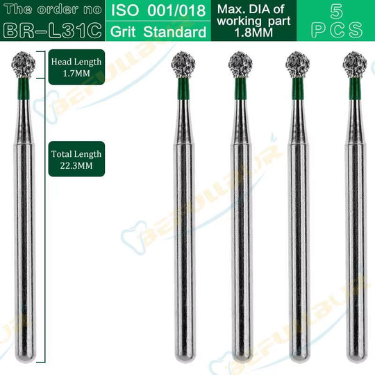 BR Tpye 5PCS Dental Diamond Burs for High Speed Handpiece Polishing Teeth Stainless Steel Dentistry Nail Polishing