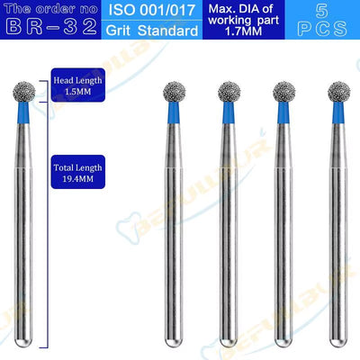 BR Tpye 5PCS Dental Diamond Burs for High Speed Handpiece Polishing Teeth Stainless Steel Dentistry Nail Polishing
