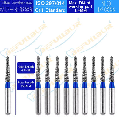 CF Tpye 10PCS Dental Diamond Burs Polishing Teeth Stainless Steel for High Speed Handpiece Dentistry Nail Polishing