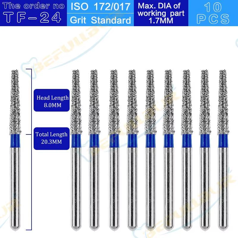 TF Tpye 10PCS Dental Diamond Burs Polishing Teeth Stainless Steel for High Speed Handpiece Dentistry Nail Polishing