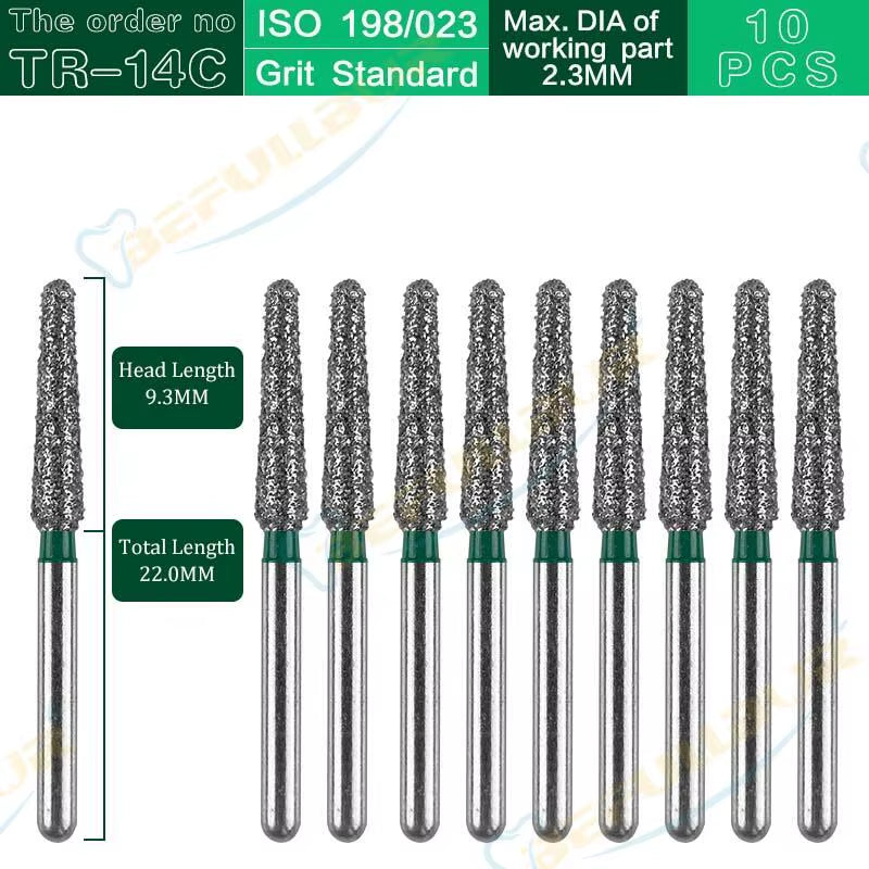 TR Tpye 10PCS Dental Diamond Burs Polishing Teeth Stainless Steel for High Speed Handpiece Dentistry Nail Polishing
