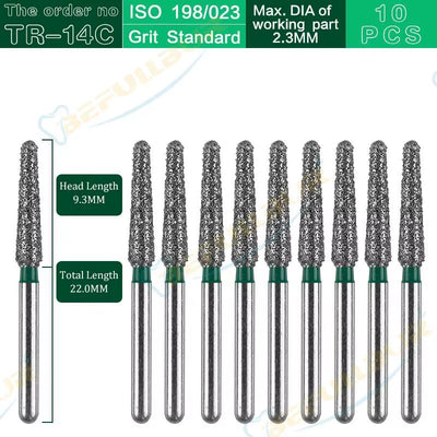 TR Tpye 10PCS Dental Diamond Burs Polishing Teeth Stainless Steel for High Speed Handpiece Dentistry Nail Polishing