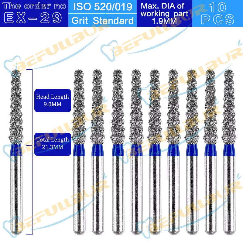 10PCS EX Tpye Dental Diamond Burs Polishing Teeth Stainless Steel for High Speed Handpiece Dentistry Nail Polishing