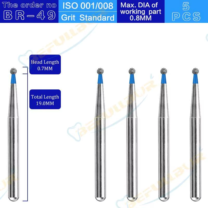 BR Tpye 5PCS Dental Diamond Burs for High Speed Handpiece Polishing Teeth Stainless Steel Dentistry Nail Polishing