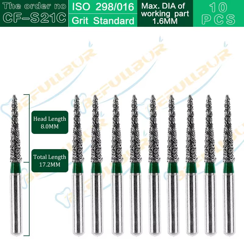 10PCS CF Tpye Dental Diamond Burs Polishing Teeth Stainless Steel for High Speed Handpiece Dentistry Nail Polishing