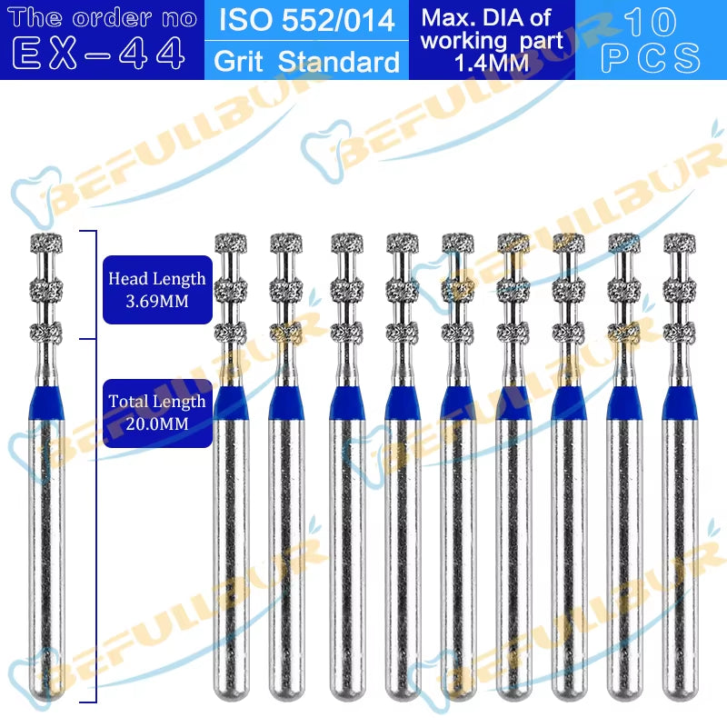 10PCS EX Tpye Dental Diamond Burs Polishing Teeth Stainless Steel for High Speed Handpiece Dentistry Nail Polishing