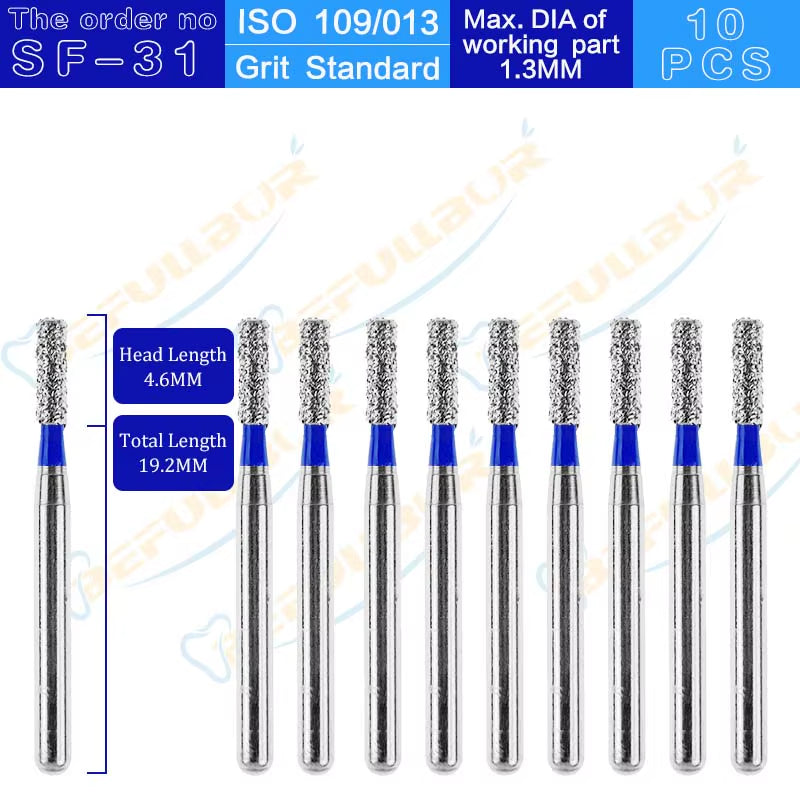 10PCS SF Tpye Dental Diamond Burs Polishing Teeth Stainless Steel for High Speed Handpiece Dentistry Nail Polishing