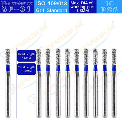 10PCS SF Tpye Dental Diamond Burs Polishing Teeth Stainless Steel for High Speed Handpiece Dentistry Nail Polishing
