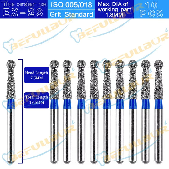 10PCS EX Tpye Dental Diamond Burs Polishing Teeth Stainless Steel for High Speed Handpiece Dentistry Nail Polishing