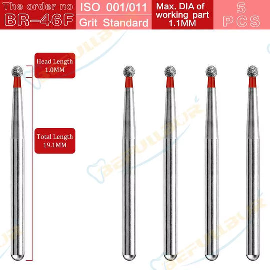 BR Tpye 5PCS Dental Diamond Burs for High Speed Handpiece Polishing Teeth Stainless Steel Dentistry Nail Polishing