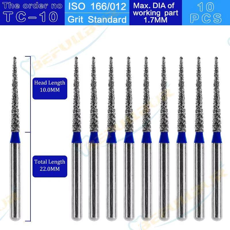 Dental Diamond Burs TC Tpye 10PCS Polishing Teeth Stainless Steel for High Speed Handpiece Dentistry Nail Polishing