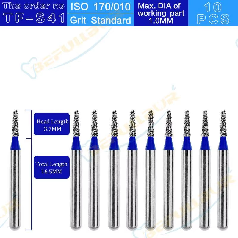TF Tpye 10PCS Dental Diamond Burs Polishing Teeth Stainless Steel for High Speed Handpiece Dentistry Nail Polishing