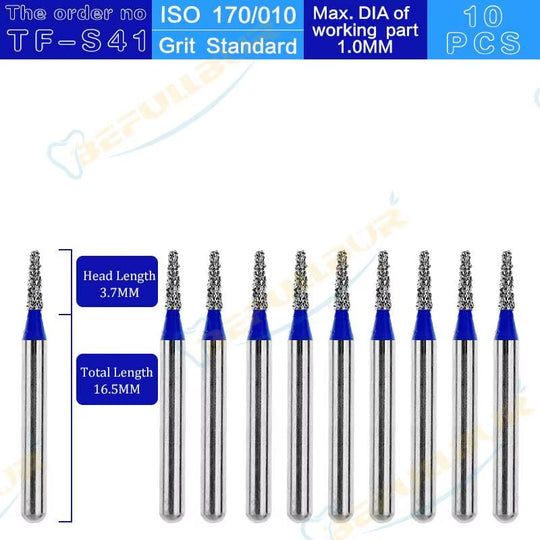 TF Tpye 10PCS Dental Diamond Burs Polishing Teeth Stainless Steel for High Speed Handpiece Dentistry Nail Polishing
